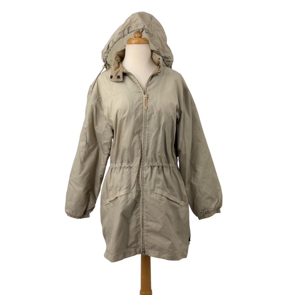 Woolrich Womens Full Zip‎ Taupe Beige Windbreaker Jacket Packable Hood Small